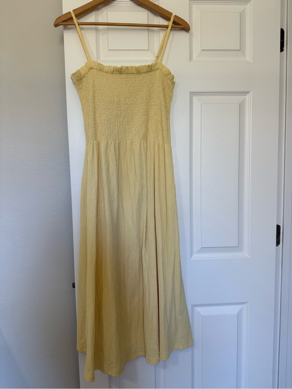 H&M Yellow Smocked Maxi Sundress with Ruffle Trim